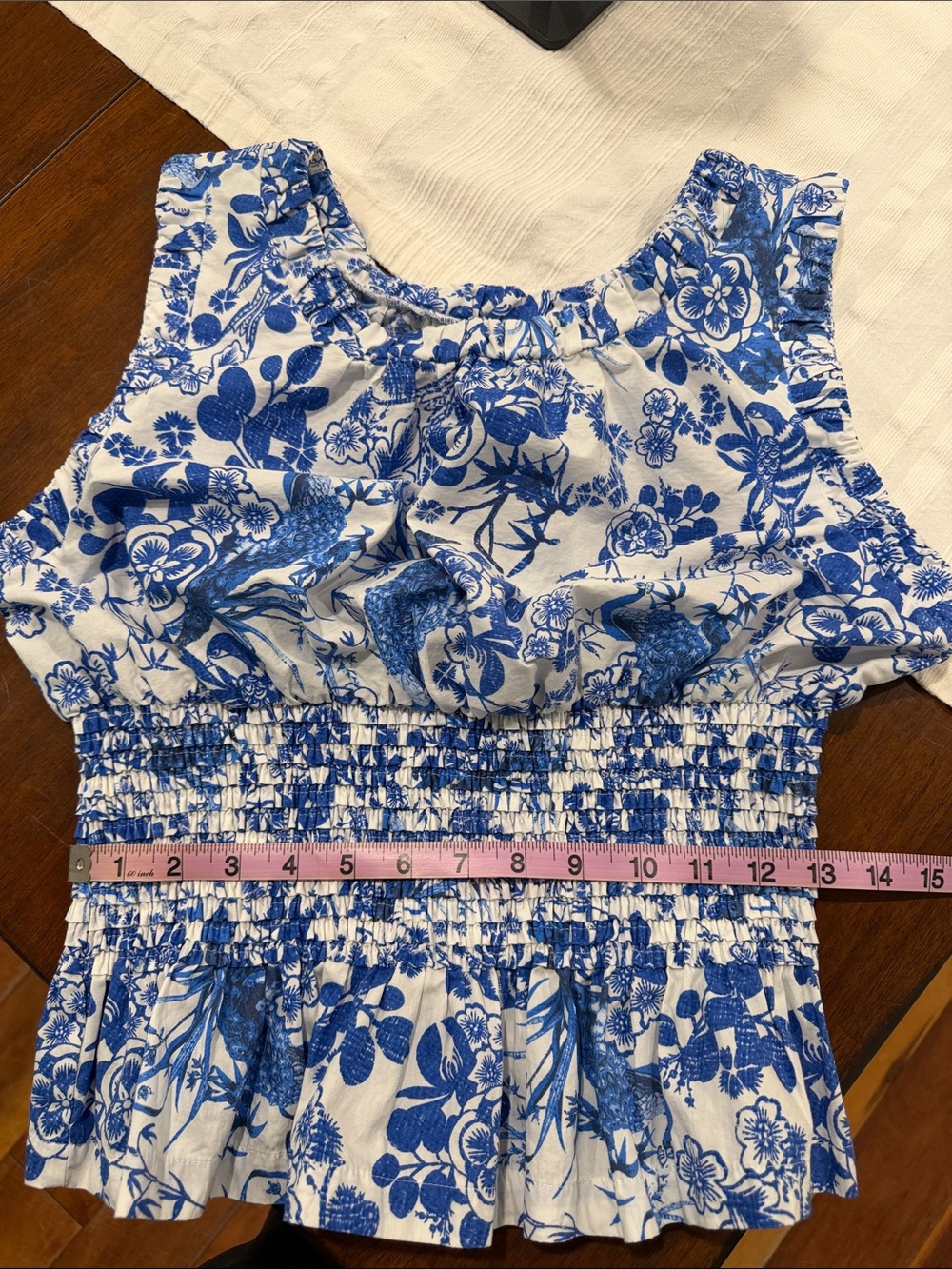 Anthropologie Blue and White Floral Smocked Tank Top - Picture 7 of 7